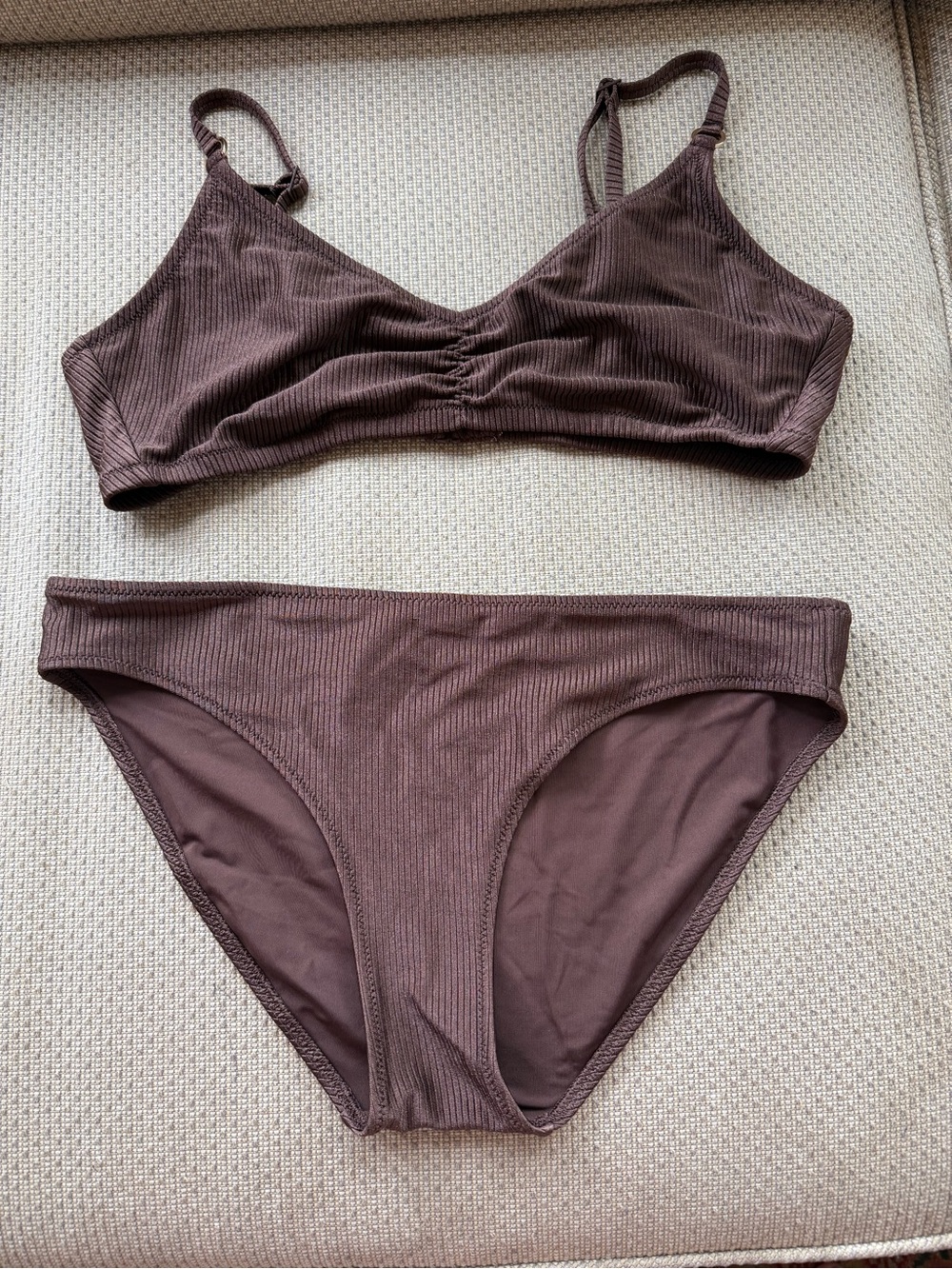 Aerie Ribbed Two-Piece Bikini Set Dark Brown